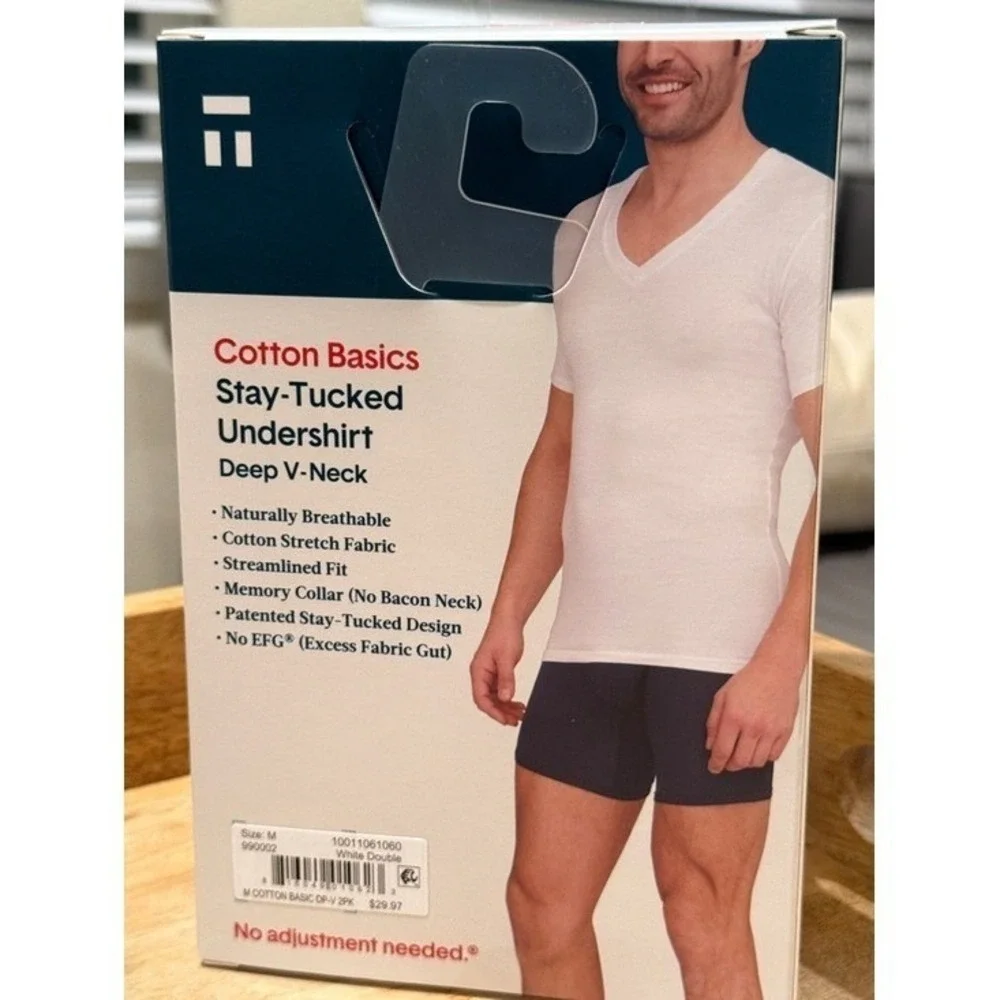 Tommy John Cotton‎ Basics Stay-Tucked Undershirt 2-Pack White Size Medium NWT